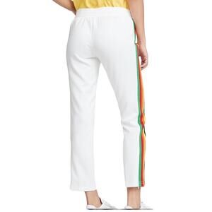 Pam & Gela Cropped Mid Rise White Track Pants Joggers Rainbow Stripes Small